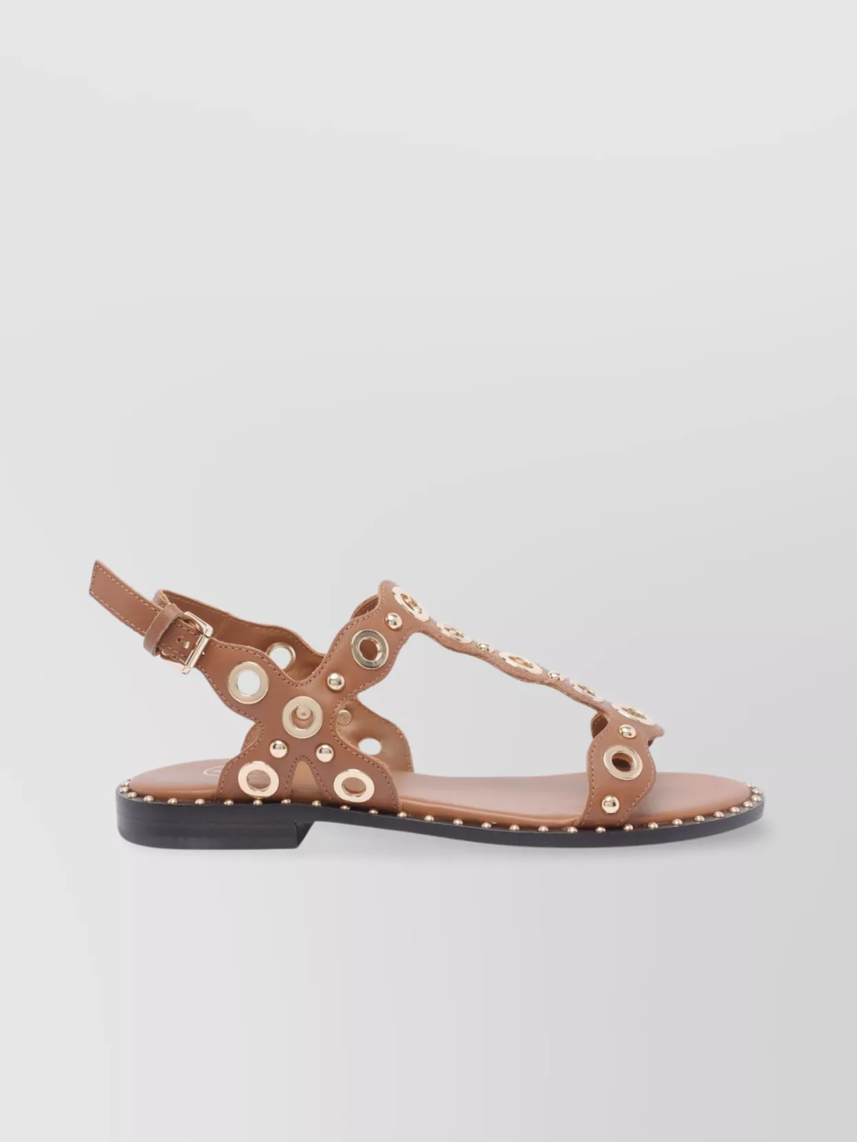 Ash Cinnamon Leather Studded Flat Sandals