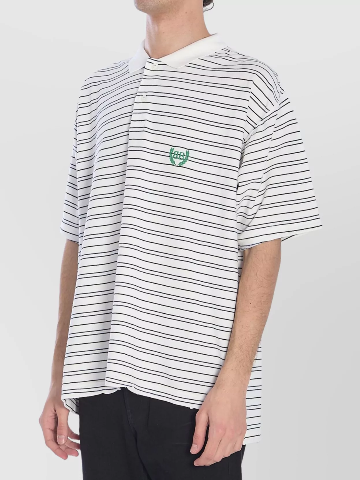 Balenciaga White Polo Shirt With Logo Embroidery On The Front And All-over Striped Motif In Cotton M In Multi
