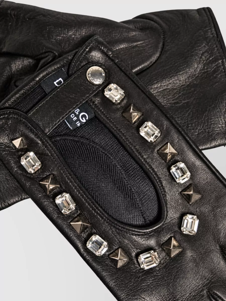 Dolce&Gabbana Embellished Leather Wrist-Length Gloves