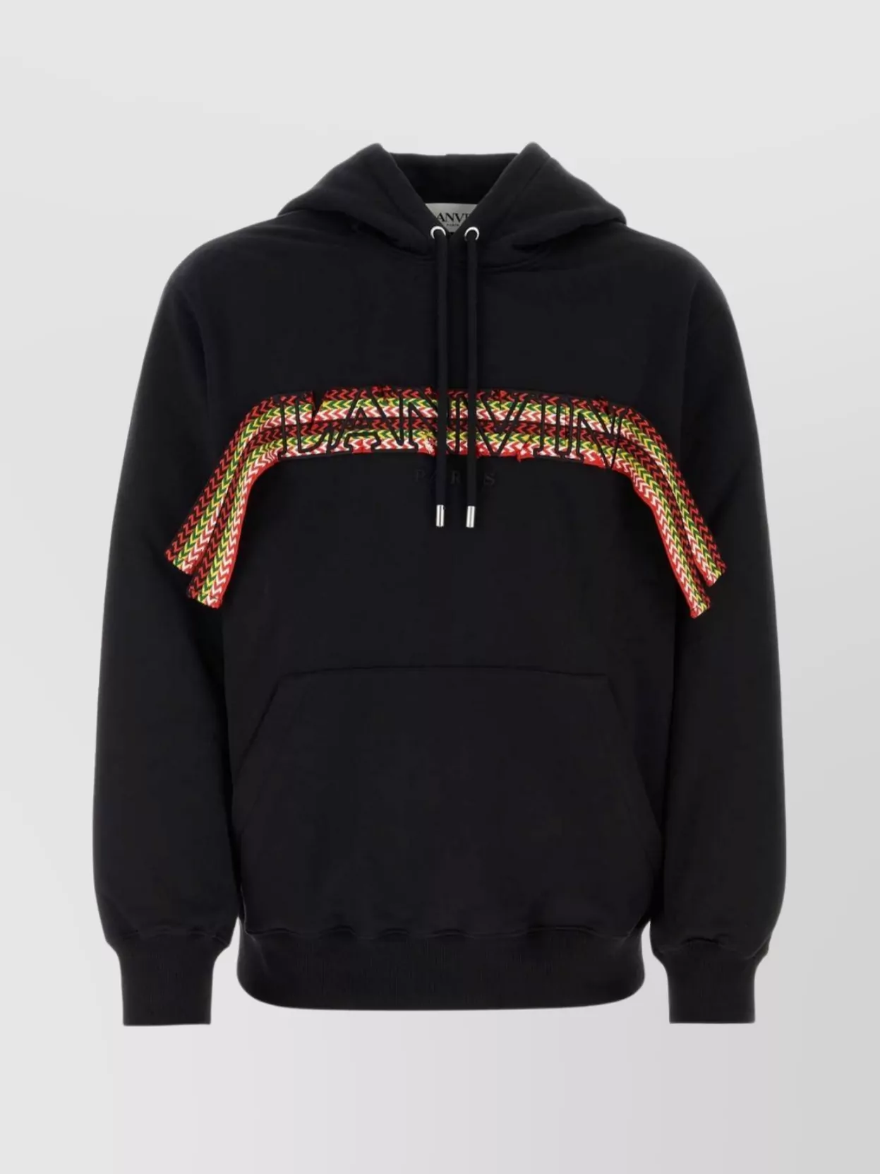 Shop Lanvin Ribbed Cotton Sweatshirt With Hood And Kangaroo Pocket In Black