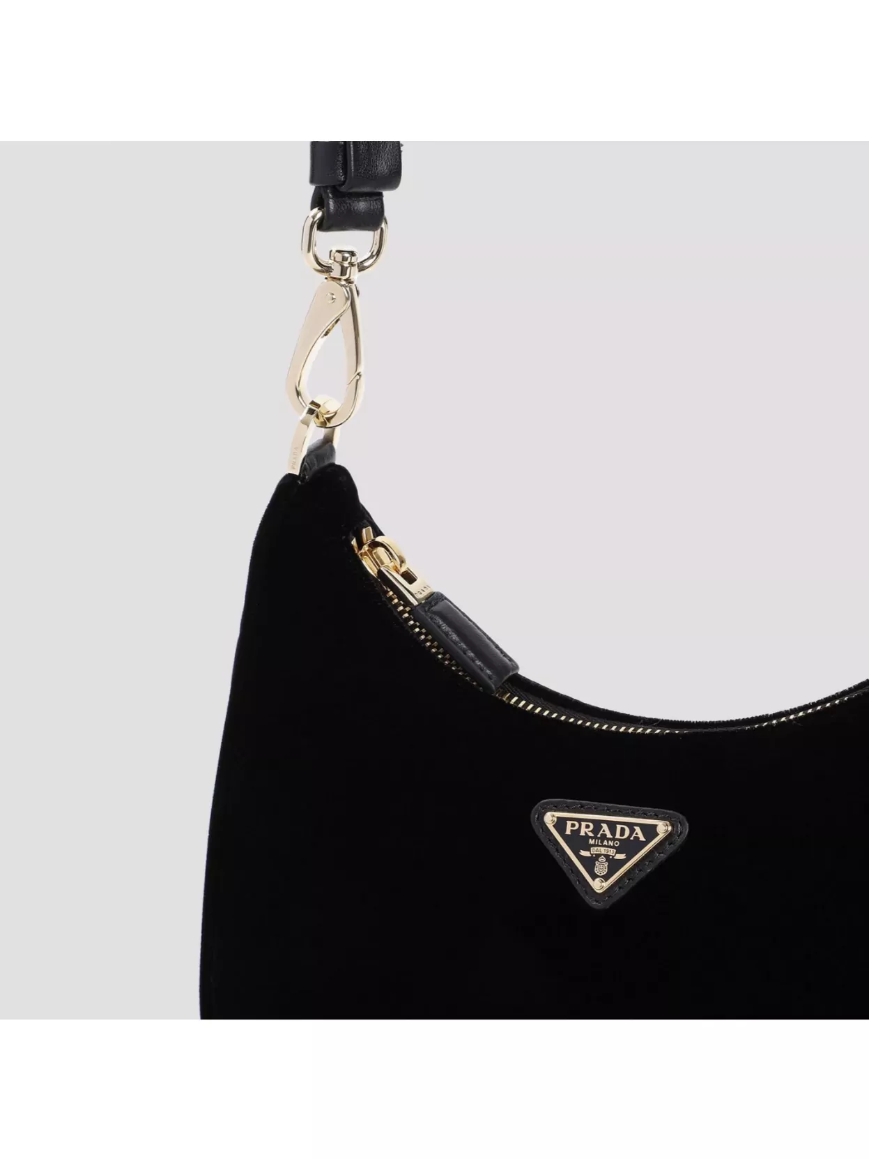 Prada Velvet Shoulder Bag Lamb Leather Chain Strap In Black