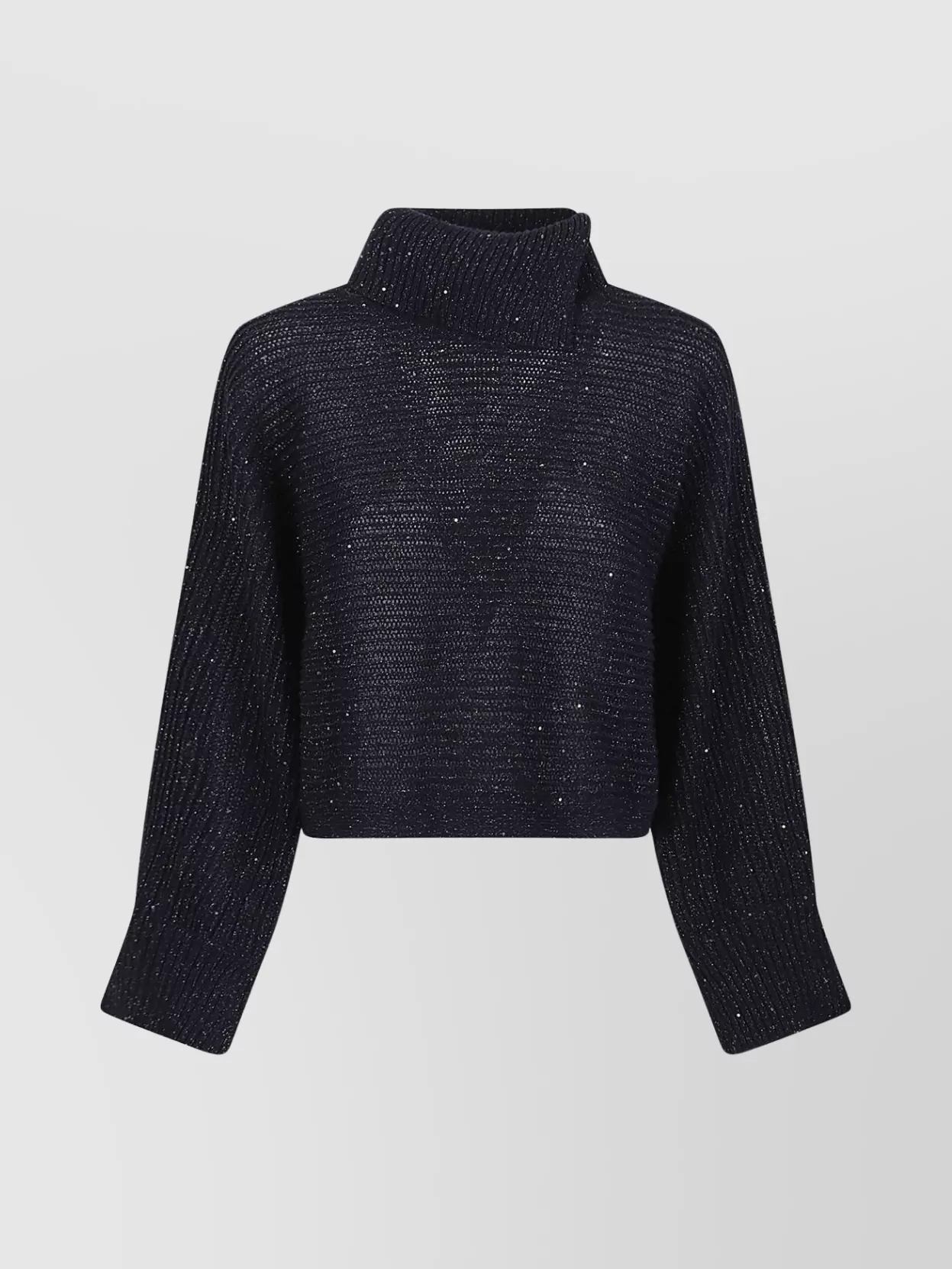 Peserico High Neck Cropped Knit Sweater With Sparkle In Black