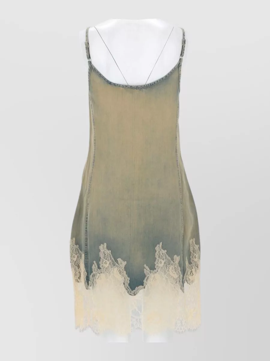 Diesel Denim-Effect Lace-Trim Mini Dress