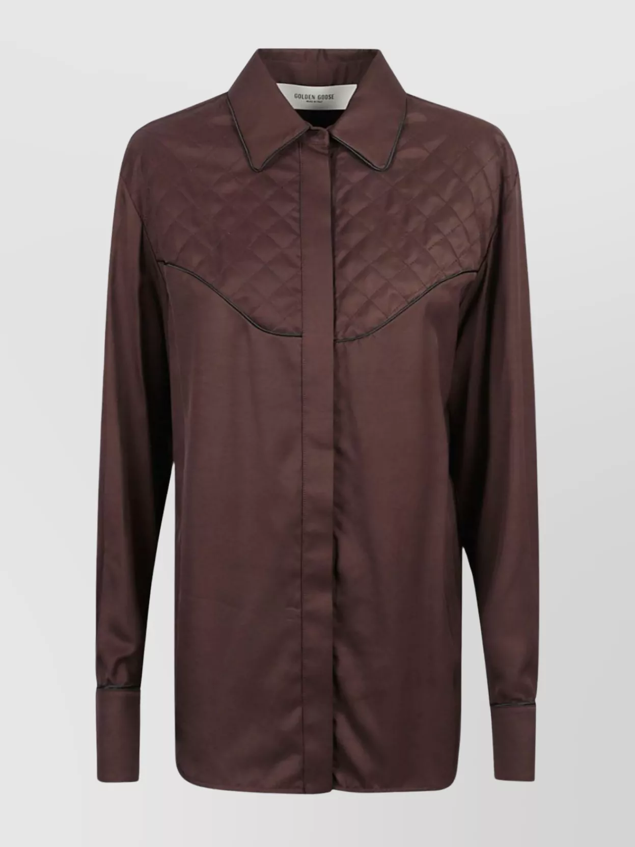 Golden Goose Tailored Shirt With Cut Piping And Quilted Yoke In Brown
