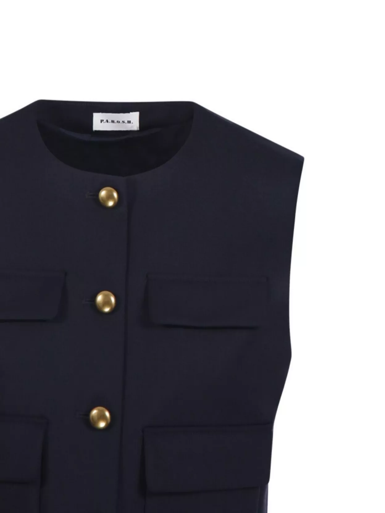 Parosh Sleeveless Round Neck Jacket With Gold Buttons