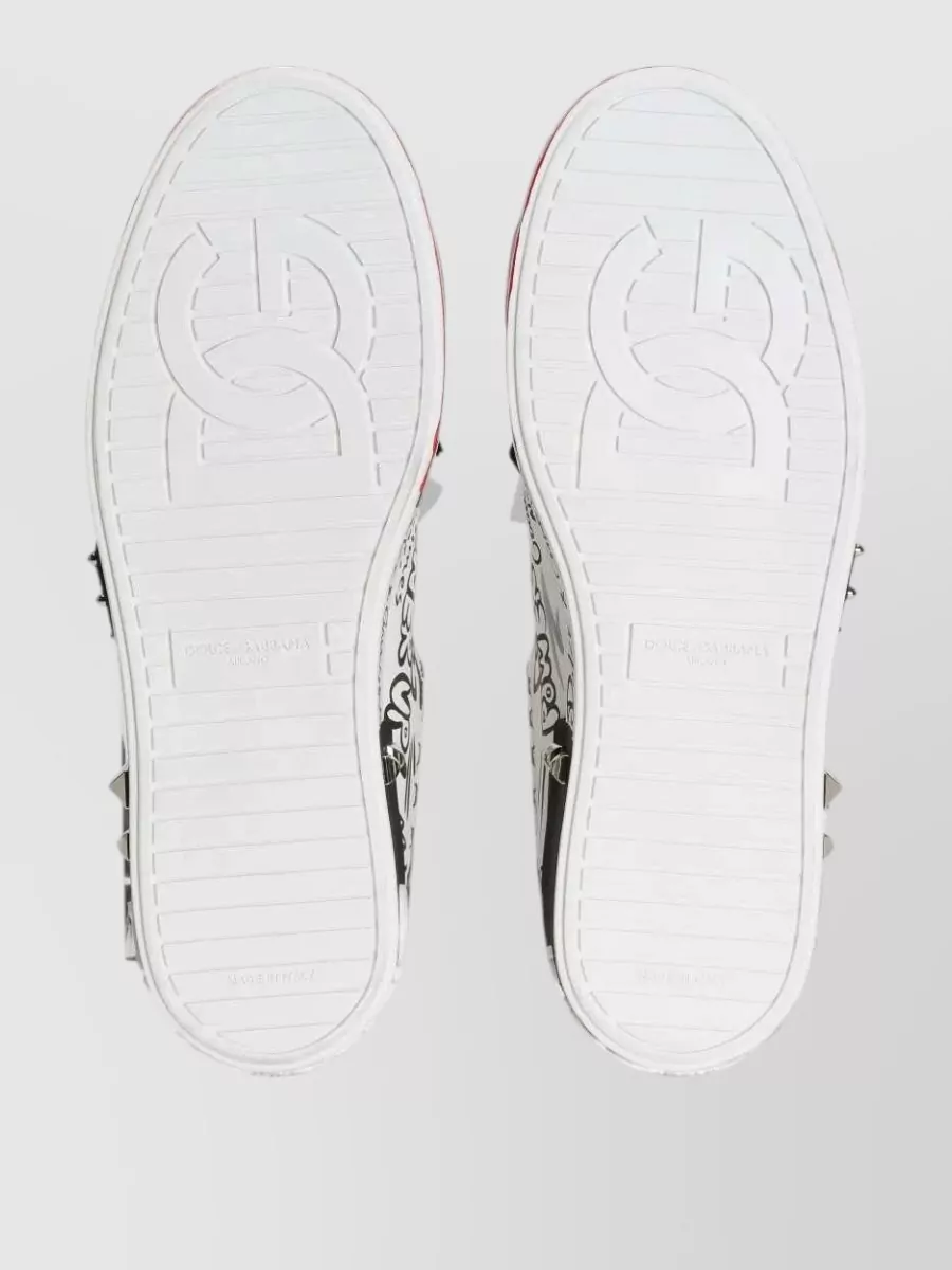 Dolce&Gabbana Leather Graffiti-Print Heart-Patch Low-Top Sneakers