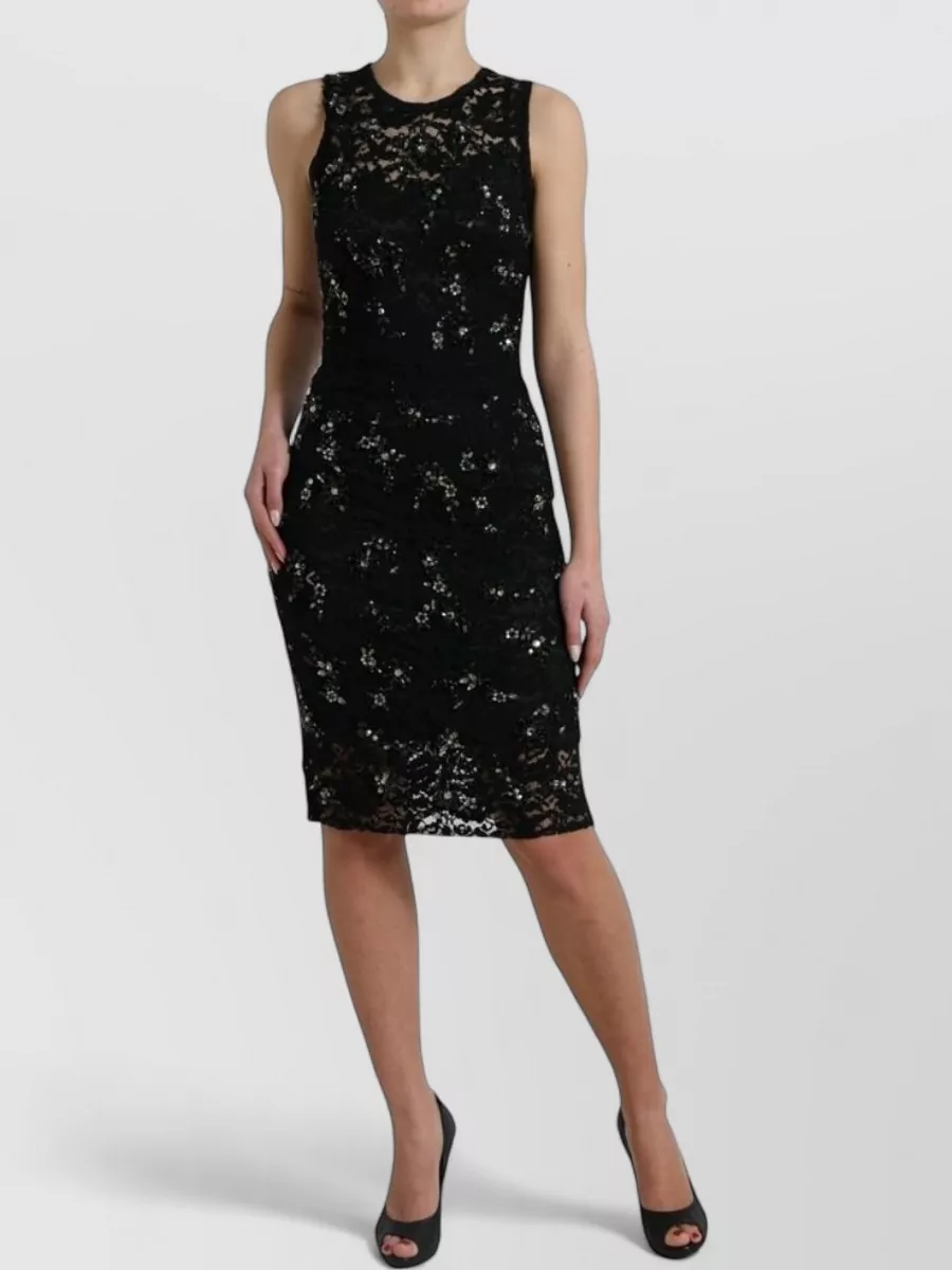 Dolce&Gabbana crystal-embellished floral lace knee-length dress