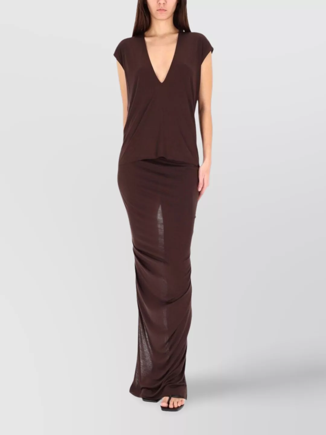Rick Owens Lightweight Relaxed Fit Cap Sleeve Top In Brown