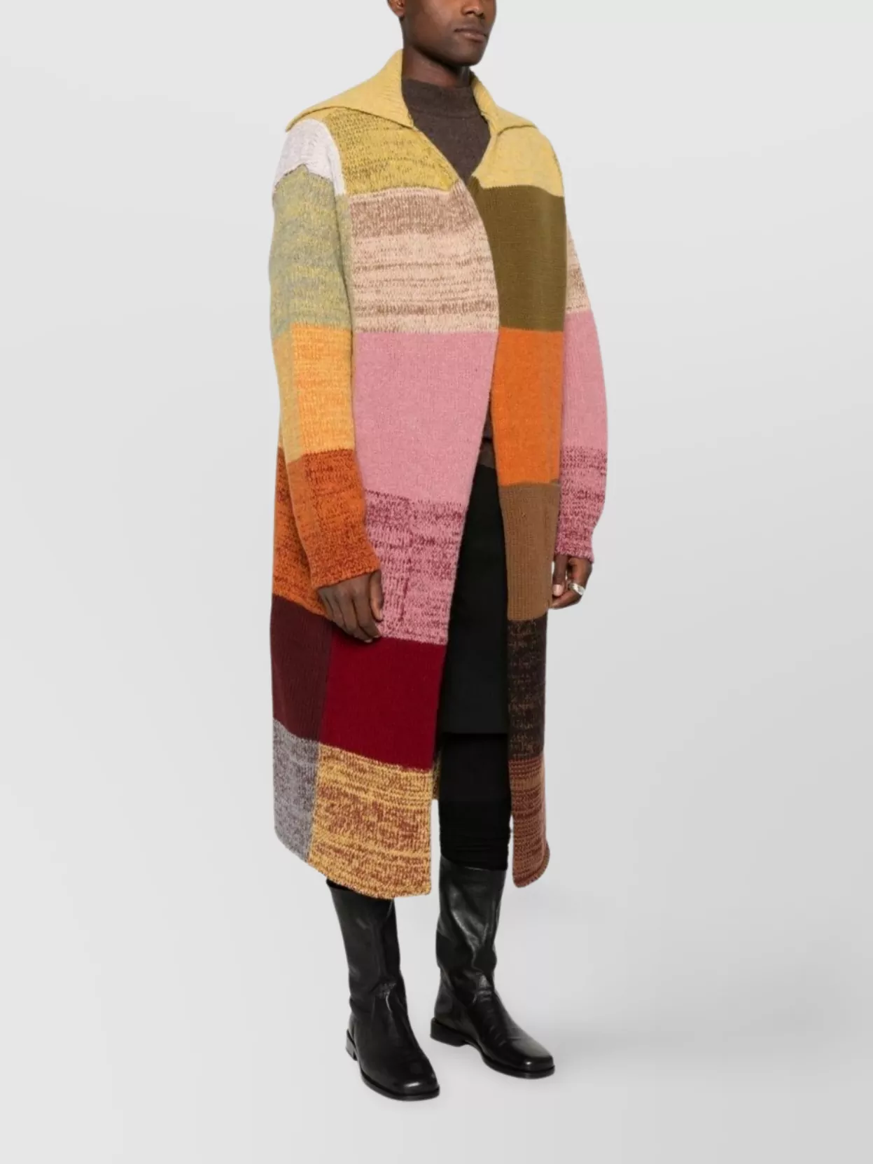 Dries Van Noten Long Patchwork Coat Ribbed Cuffs In Multi
