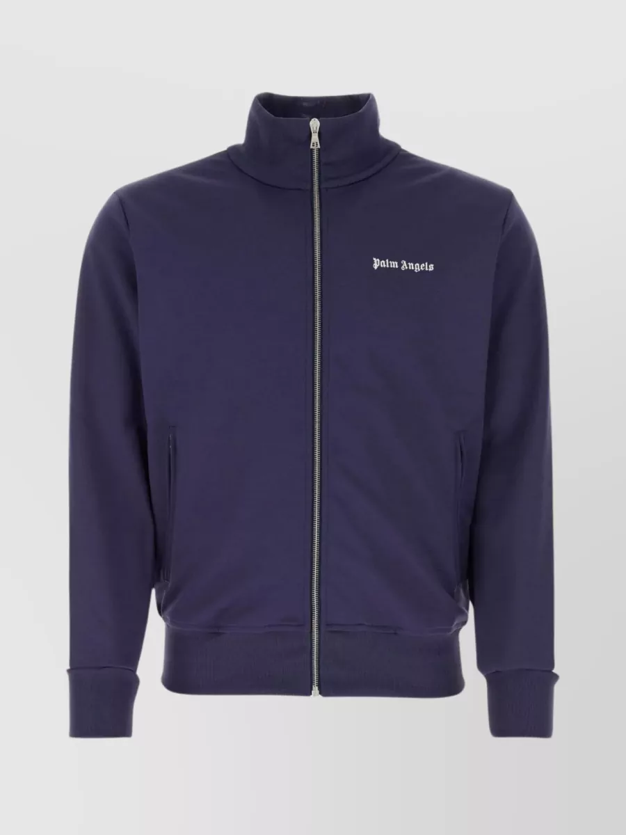 Shop Palm Angels Modern Ribbed Sweatshirt With Zip Pockets Design In Purple