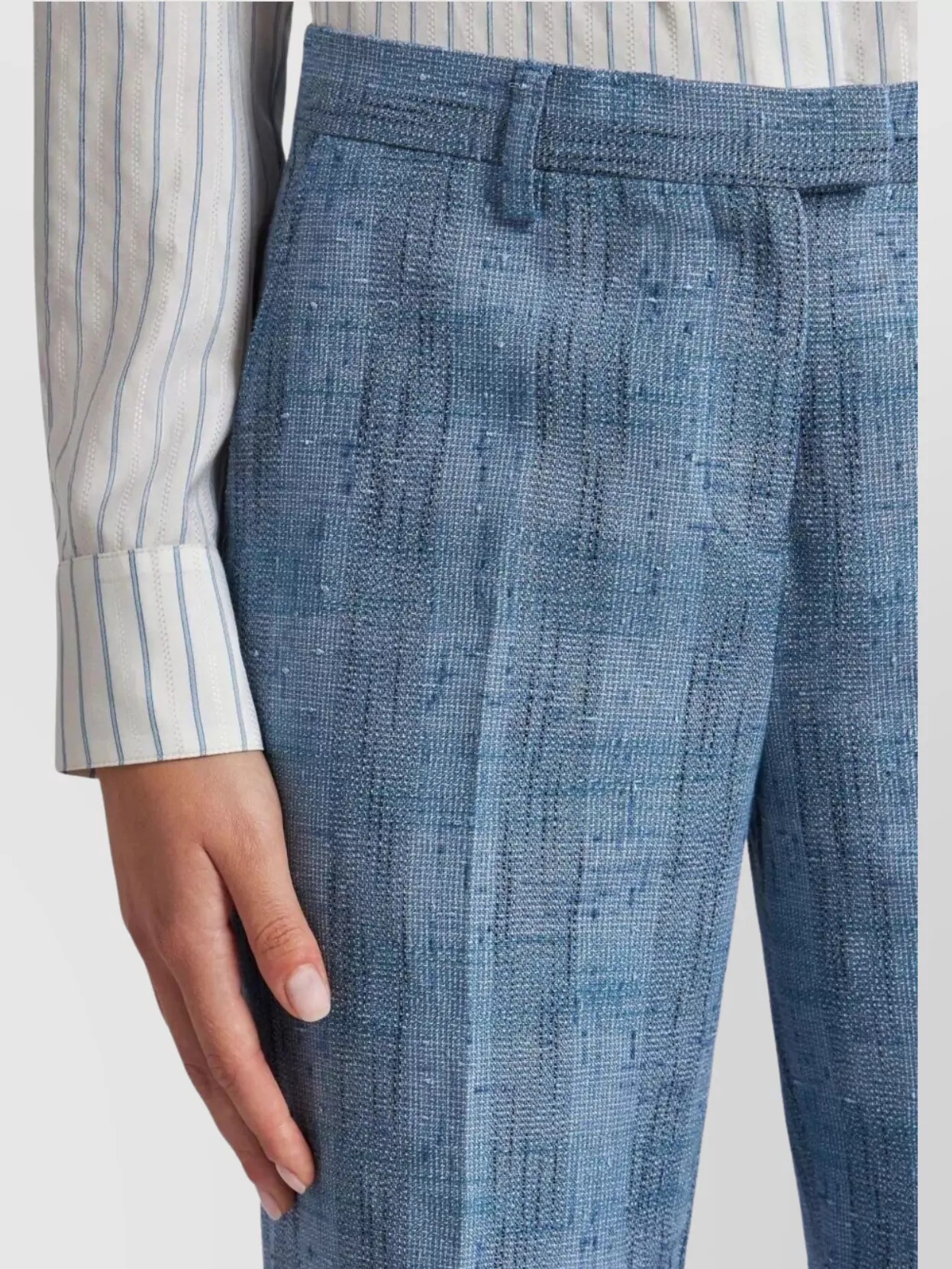 Etro Slubbed Check Motif Linen-Blend Trousers