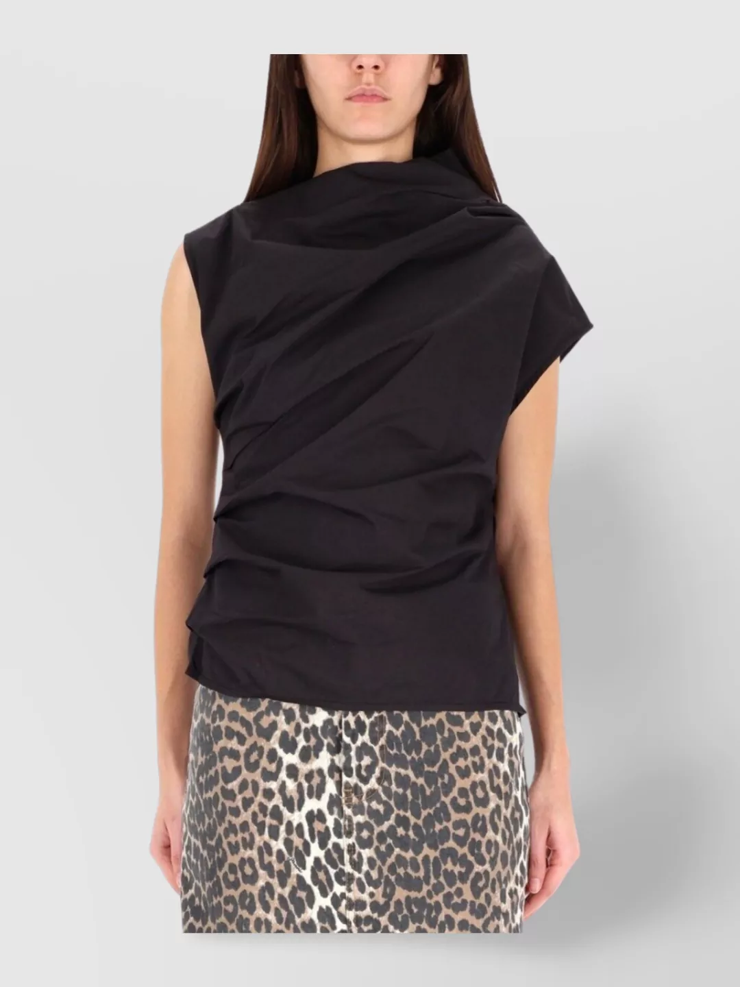 Ganni Asymmetric Draped Sleeveless Top With Open Back