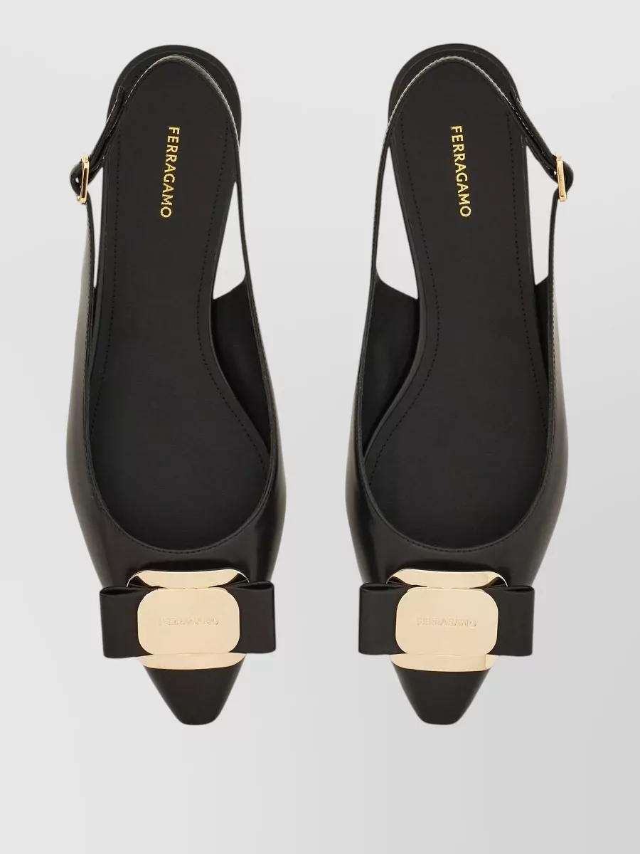 Ferragamo Zelmy Pointed Toe Flat Slingback Bow Sandals