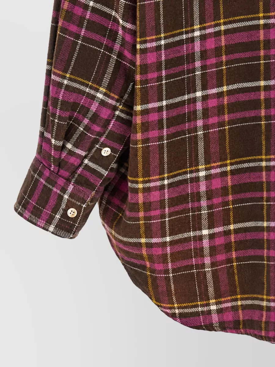 R13 Floral-Print Scarf Detail Tartan Oversized Shirt