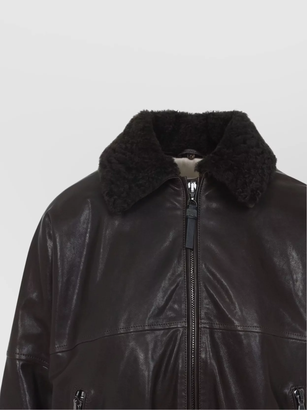 Brunello Cucinelli Shearling Collar Leather Jacket