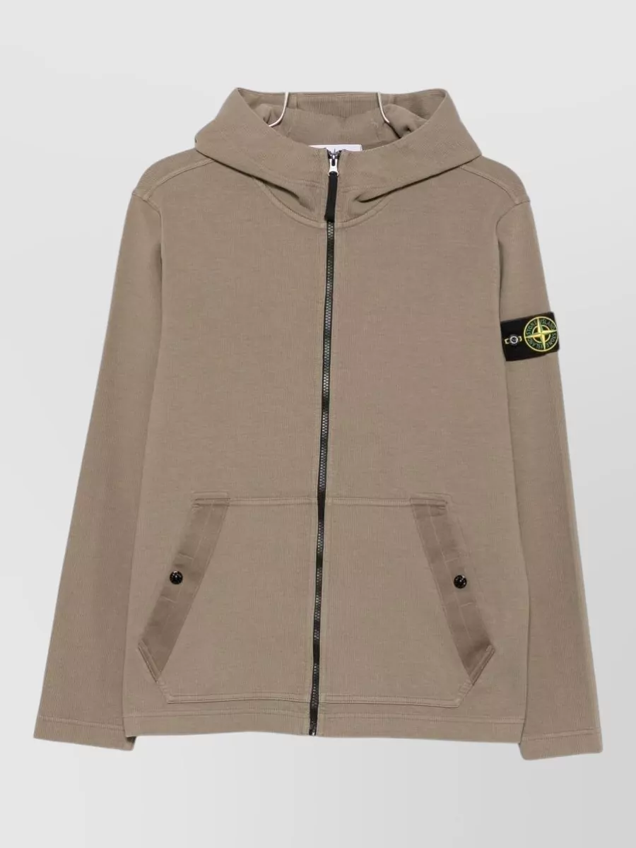 Stone Island ribbed zip-up hooded jacket