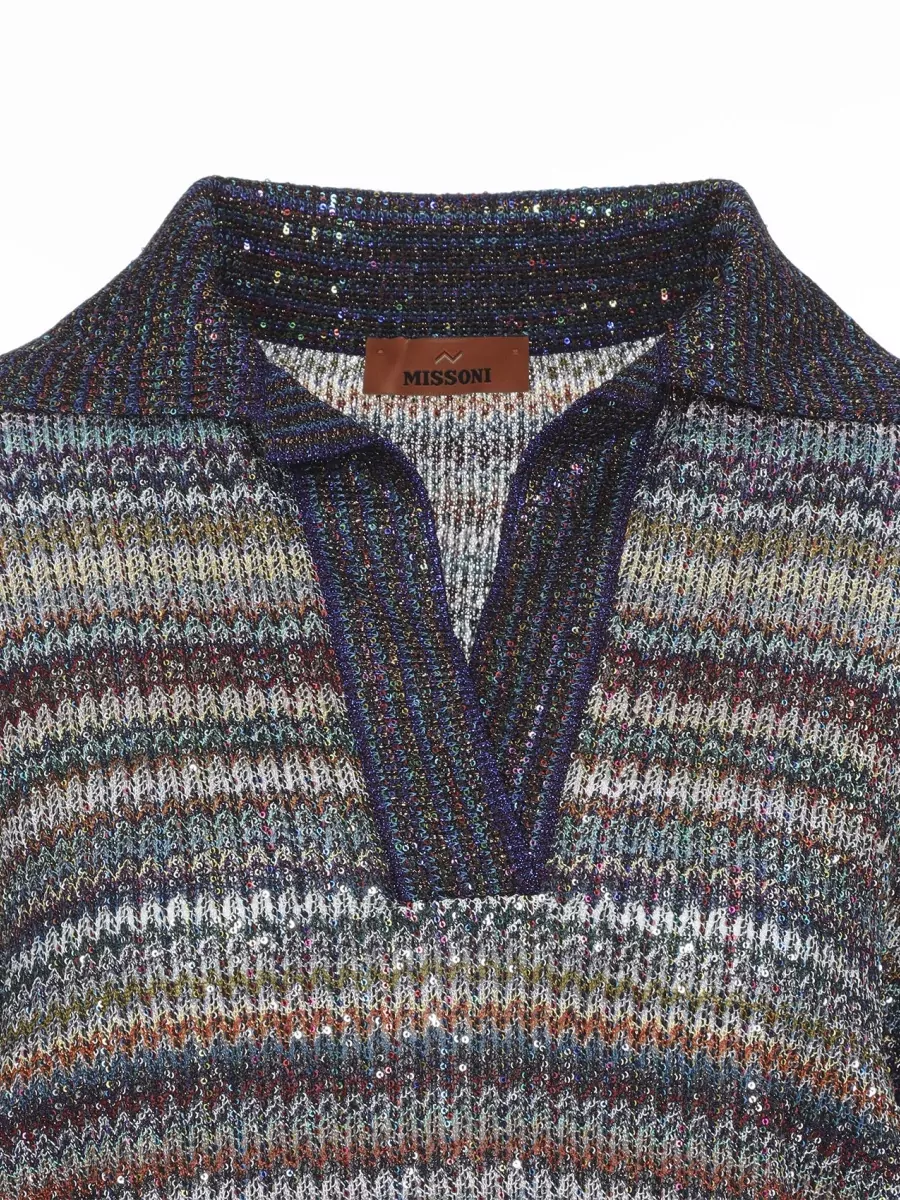 Missoni Metallic Striped Long-Sleeve Polo Jumper