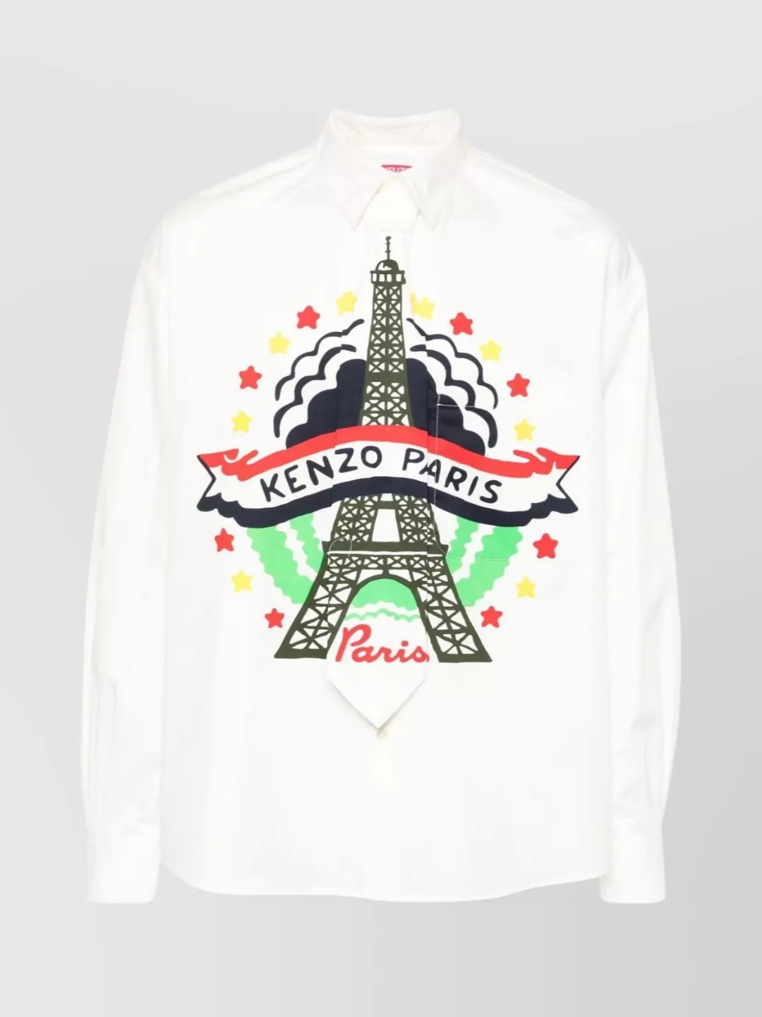 KENZO DRAWN VARSITY SHIRT WITH POINT COLLAR AND LONG SLEEVES