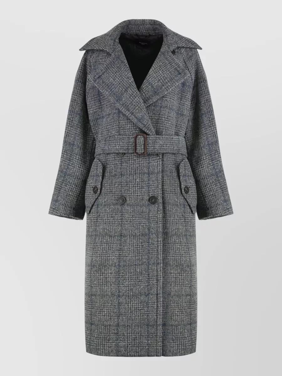 Weekend Max Mara Long Wool Tweed Trench Coat In Gray