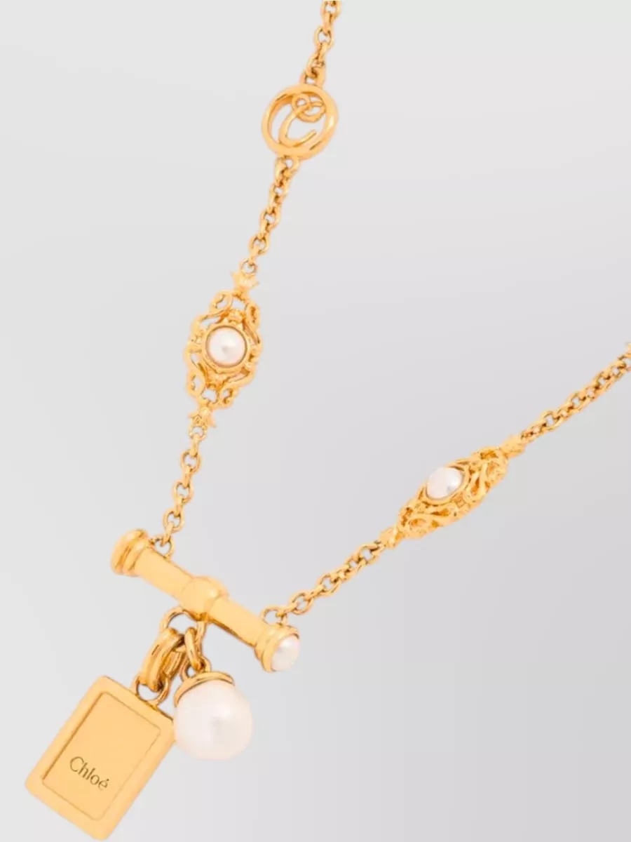 Chloé Classy Necklace Gold Tone Pearl Accents