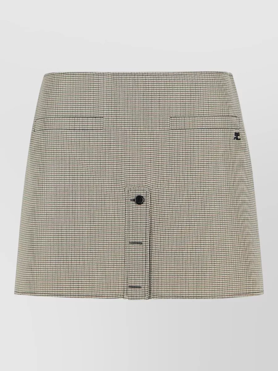 Courrèges Wool Blend Miniskirt Houndstooth Back Pockets In Gray