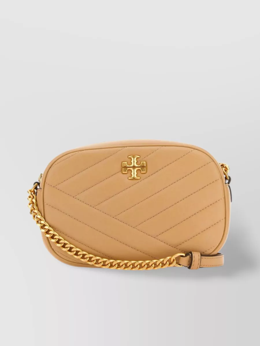 Shop Tory Burch Compact Kira Quilted Leather Crossbody In Beige