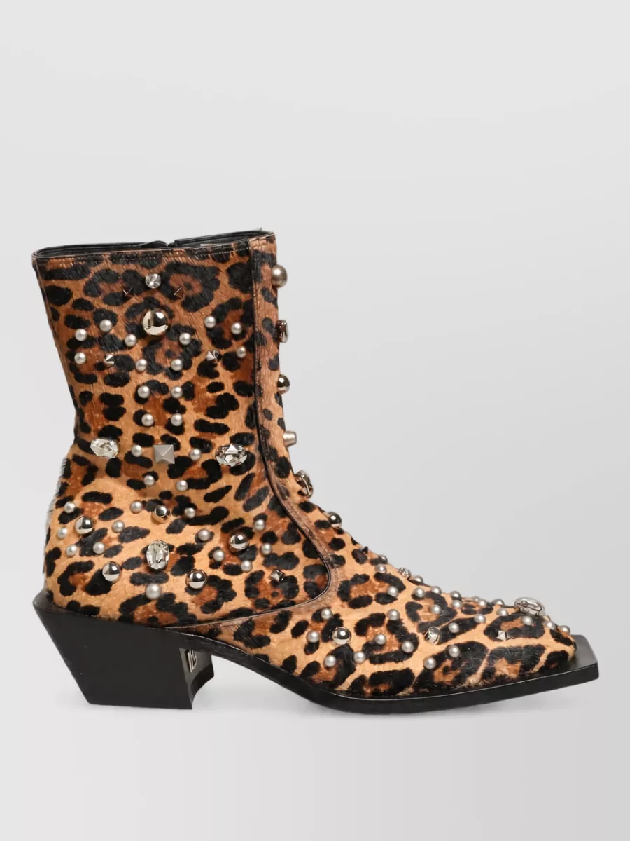 Dolce&Gabbana Leopard Embellished Mid Calf Leather Boots