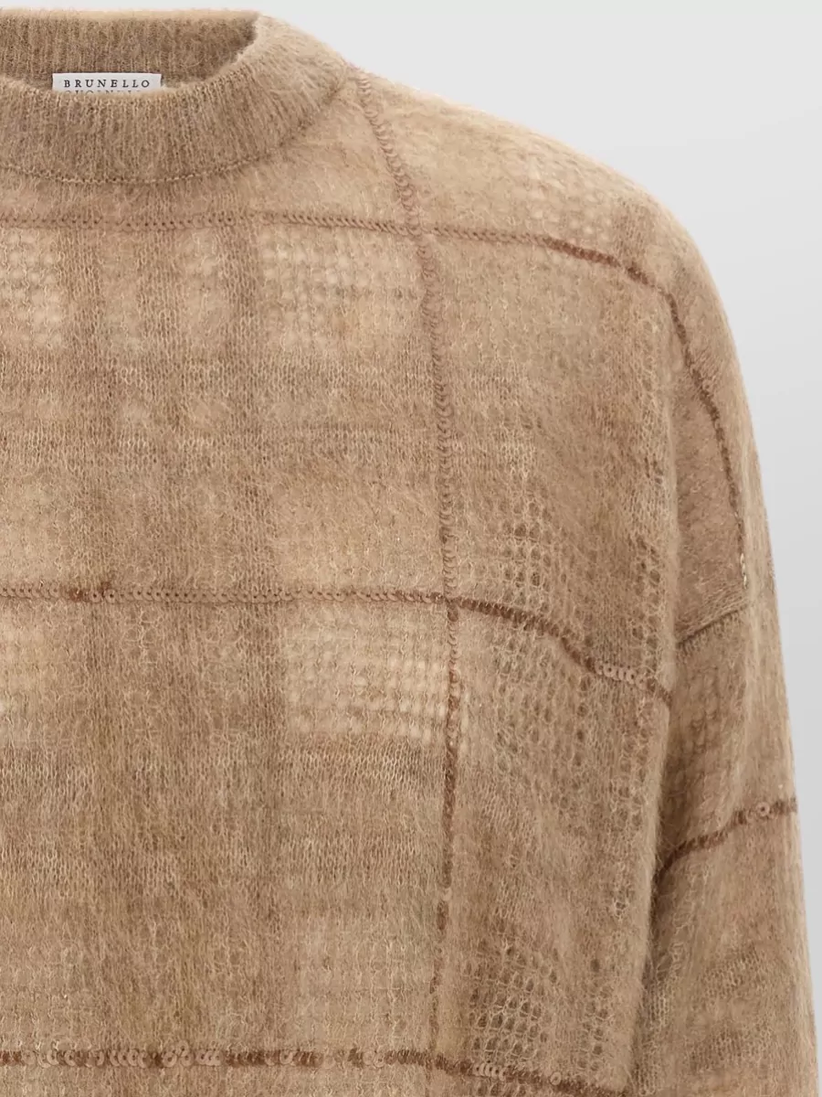 Brunello Cucinelli Sequin Check Cropped Knitted Top