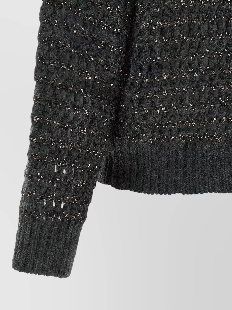 Brunello Cucinelli Wool Cashmere Open Mesh Striped Sweatshirt