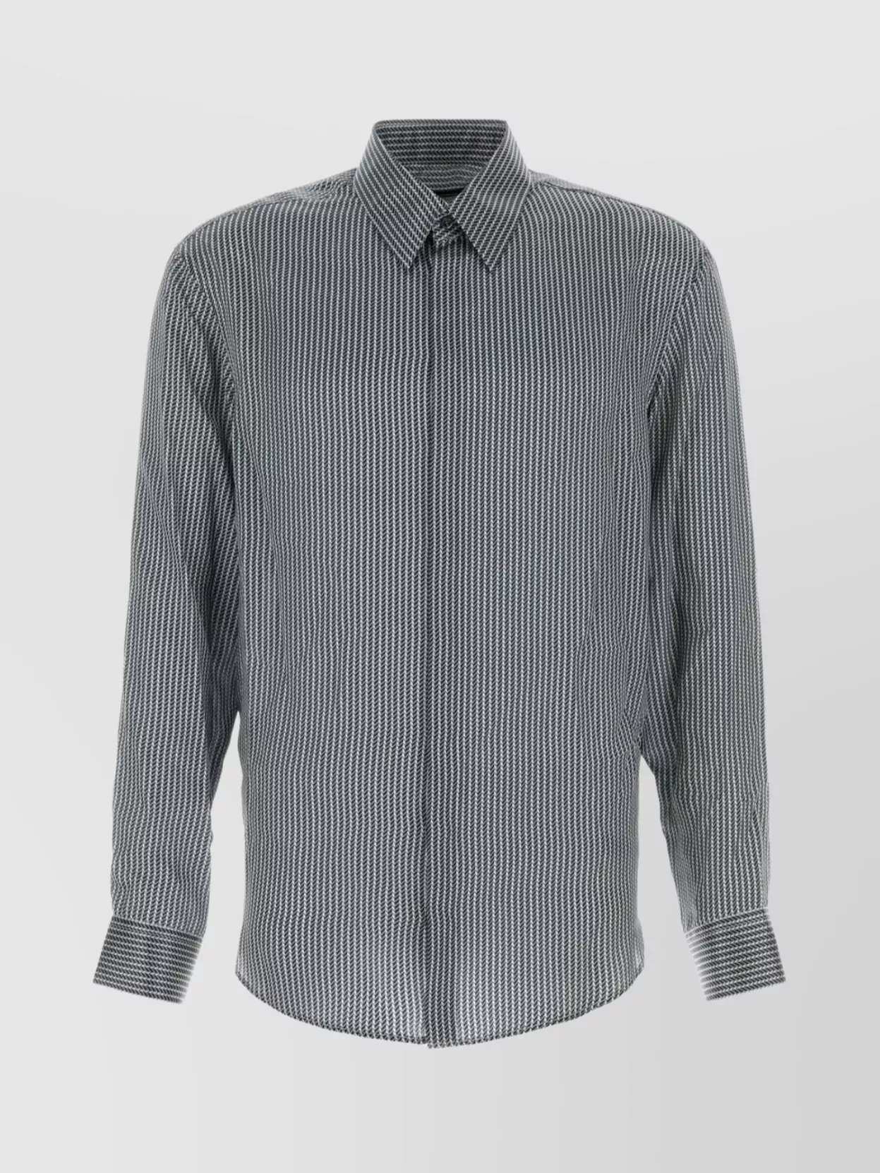 Giorgio Armani Printed Satin Shirt With Button-down Collar In Gray
