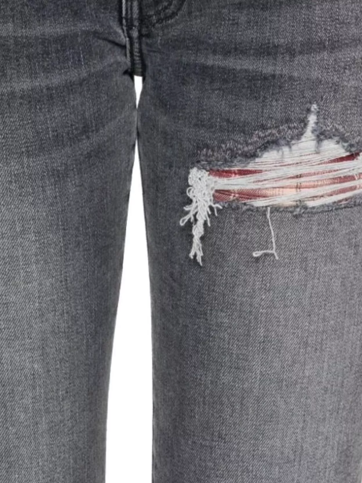 Shop Amiri Quad Flannel Grey Ripped Denim Jeans