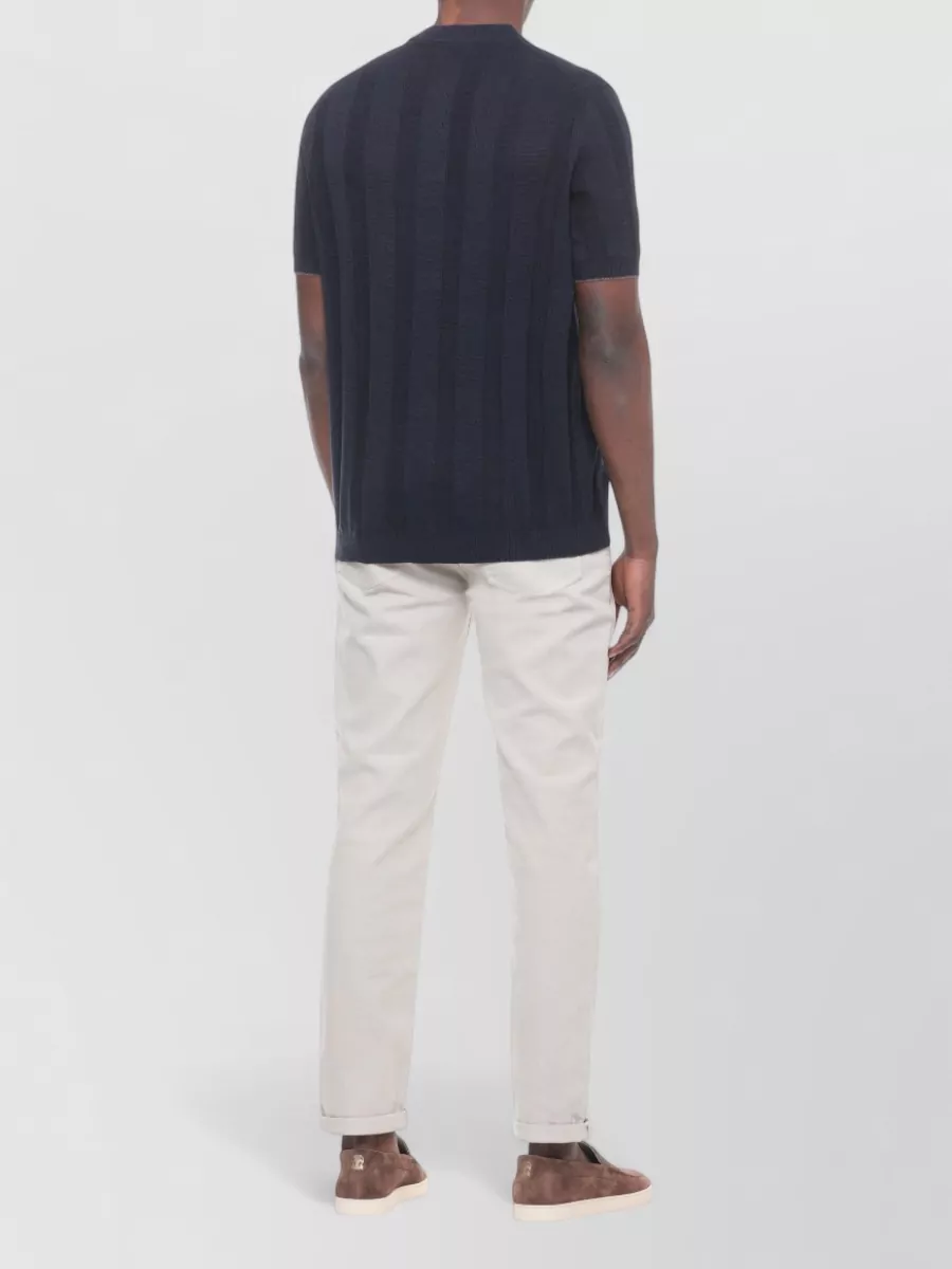 Brunello Cucinelli Ribbed Short-Sleeve Polo Jumper