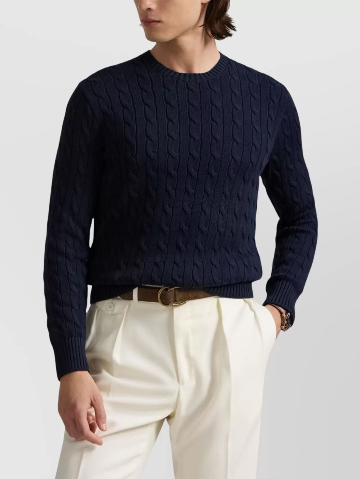 Ralph Lauren Logo Cable Knit Crewneck Sweater