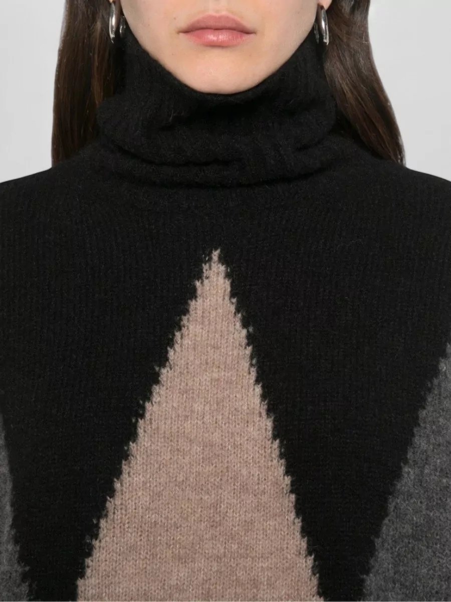 Jucca Alpaca Wool Argyle Intarsia Turtleneck Sweater