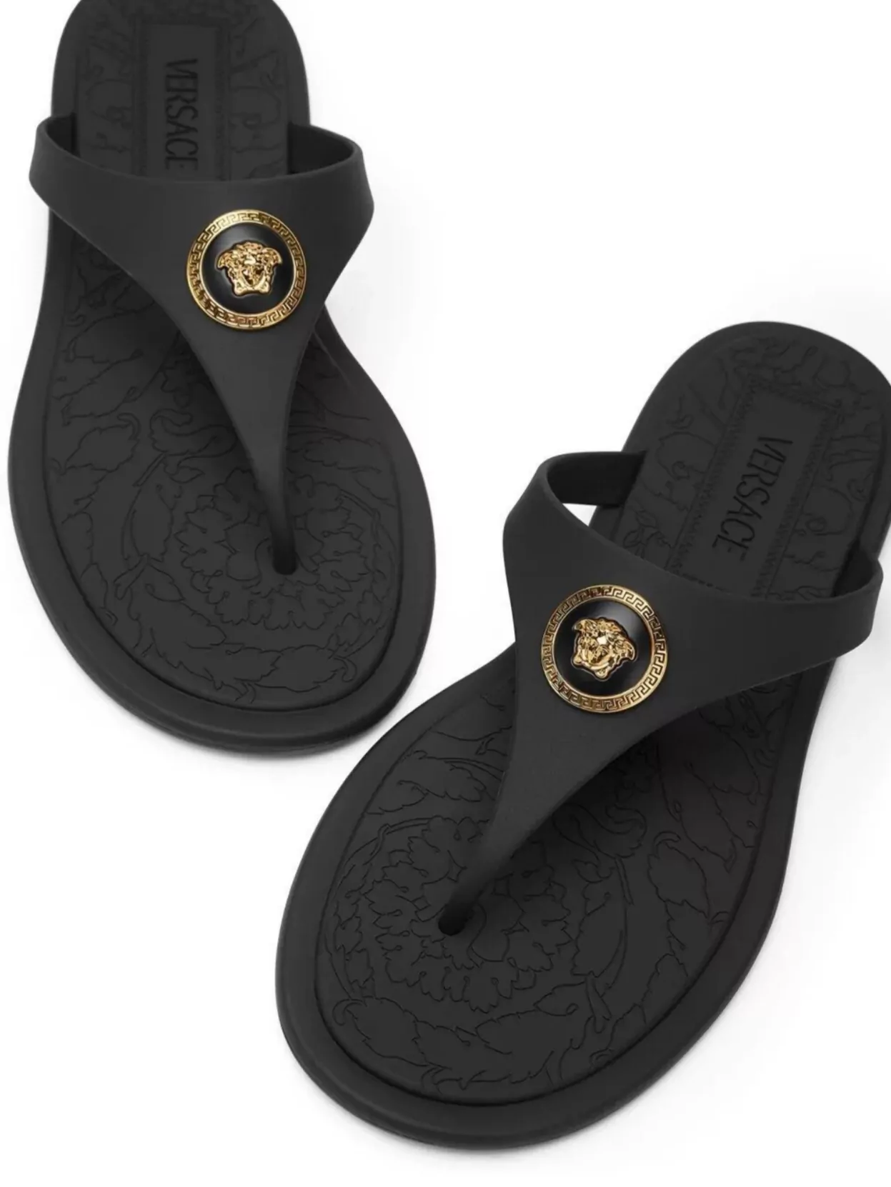 Versace Flat Sole Open Toe Sandals With Medusa Motif