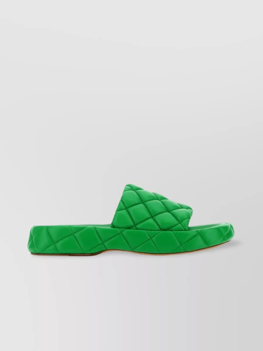 Shop Bottega Veneta Quilted Leather Open Toe Slides In Green