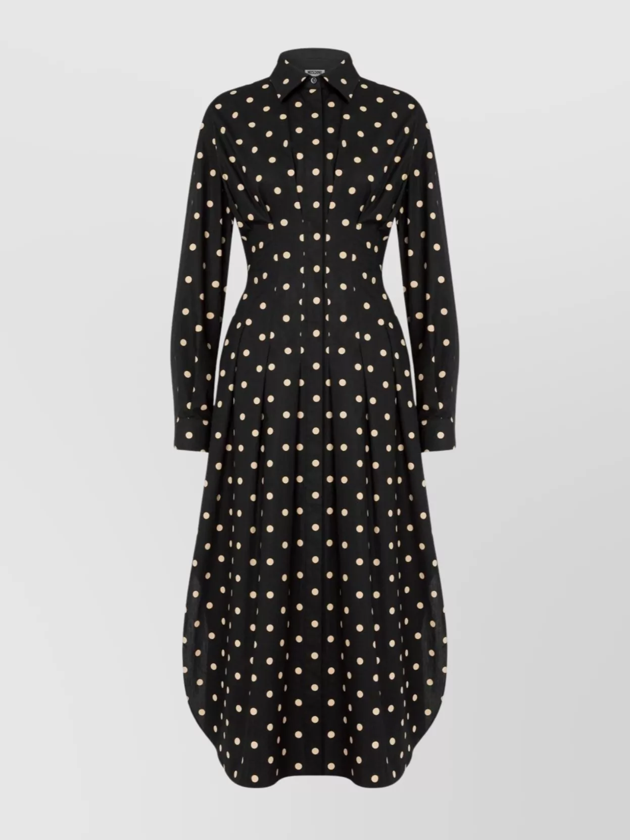 Moschino Pleated Polka Dot Dress With Long Sleeves In Black