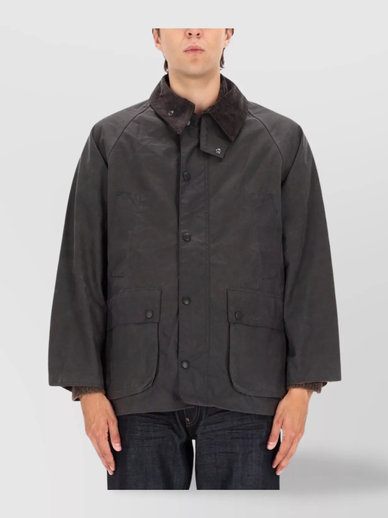 Barbour Relaxed Fit Waxed Jacket With Corduroy Collar