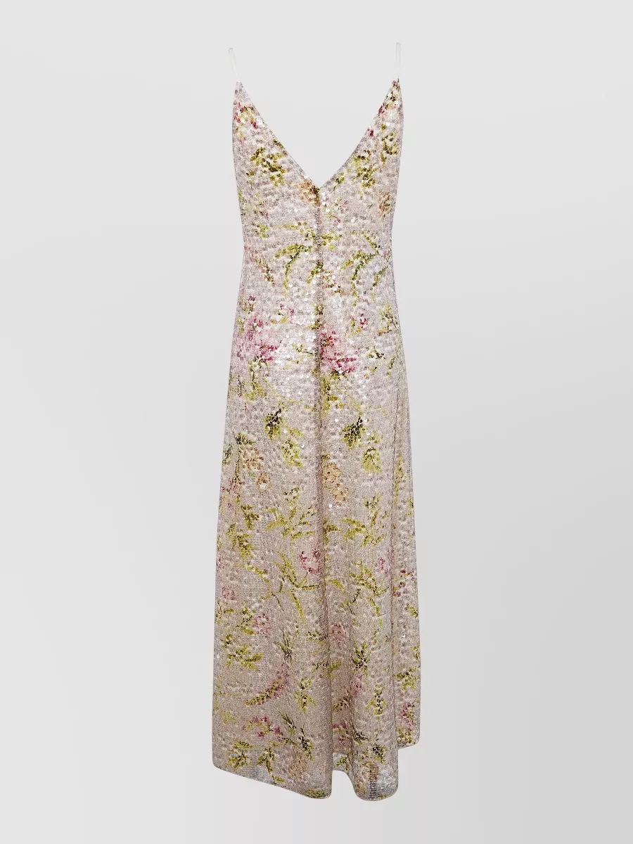 Alberta Ferretti Sequin Floral Long Dress Open Back