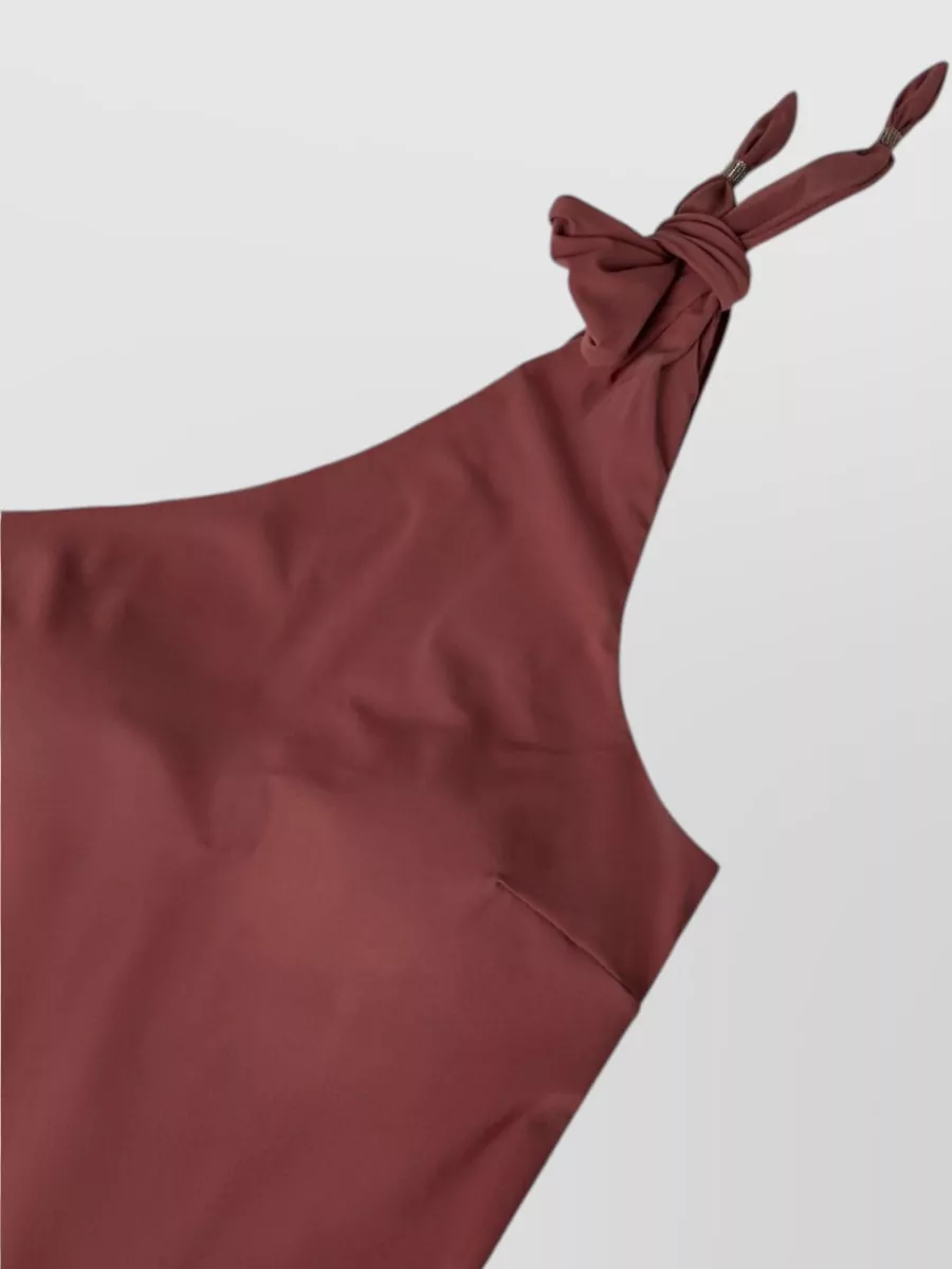 Brunello Cucinelli One Shoulder Swimsuit High Cut Embellished Knot