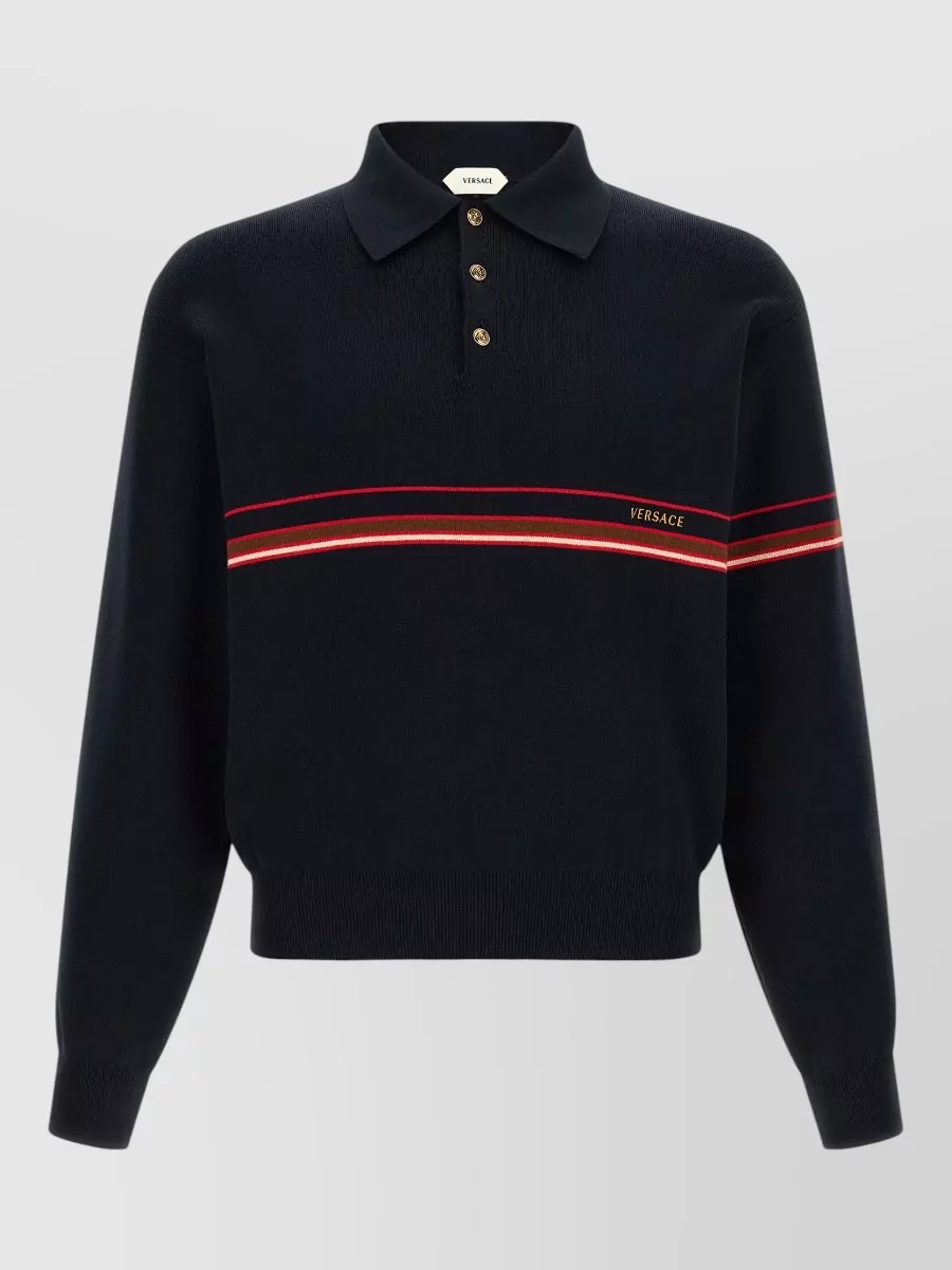 Versace cotton striped long-sleeve polo shirt