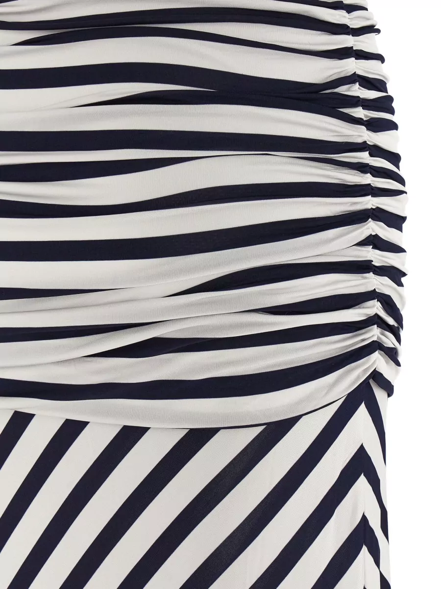 Self-Portrait Striped Draped Short-Sleeve High-Neck Maxi Dress