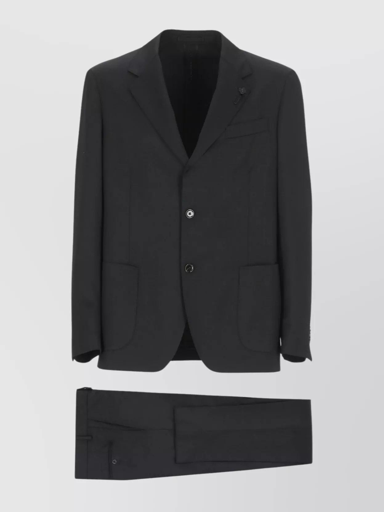 Lardini Wool Suit With Belt Loops And Pockets In Black