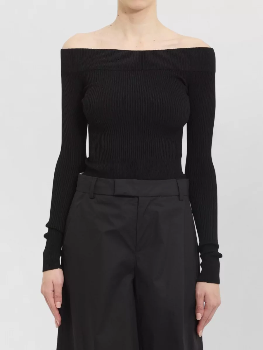 Alaïa ribbed off-the-shoulder long-sleeve bodysuit