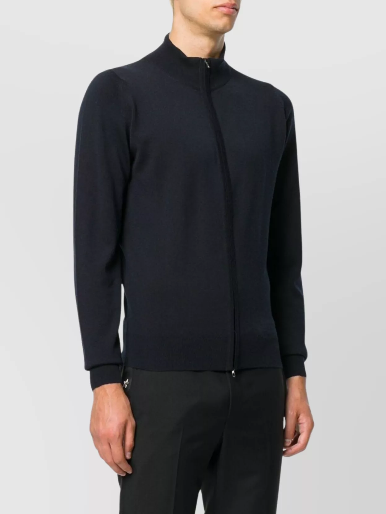 John Smedley High Neck Zipped Cardigan With Ribbed Cuffs