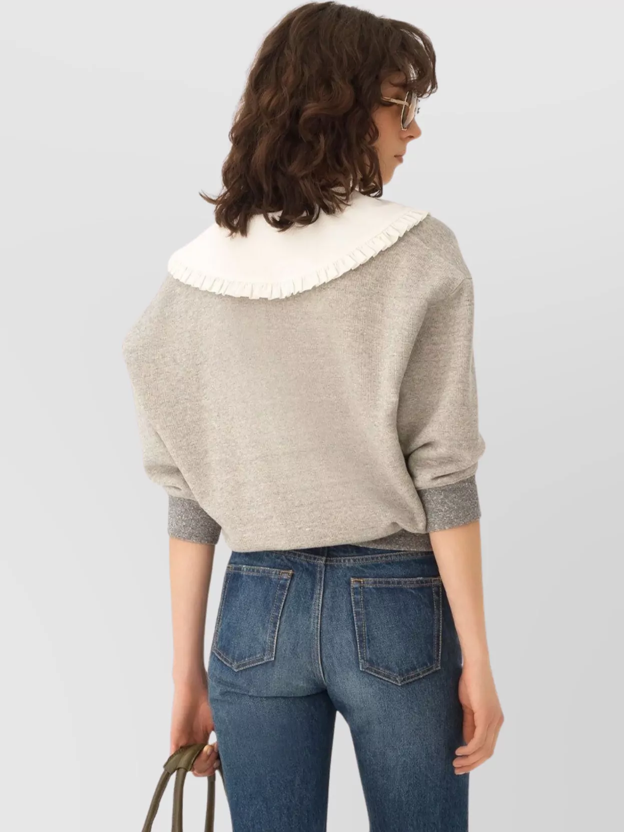 Chloé Fleece Sweater With Silk Ruffled Collar
