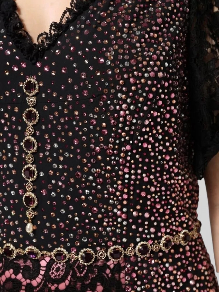 Dolce&Gabbana Crystal Embellished Lace V-Neck Slim-Fit Maxi Dress