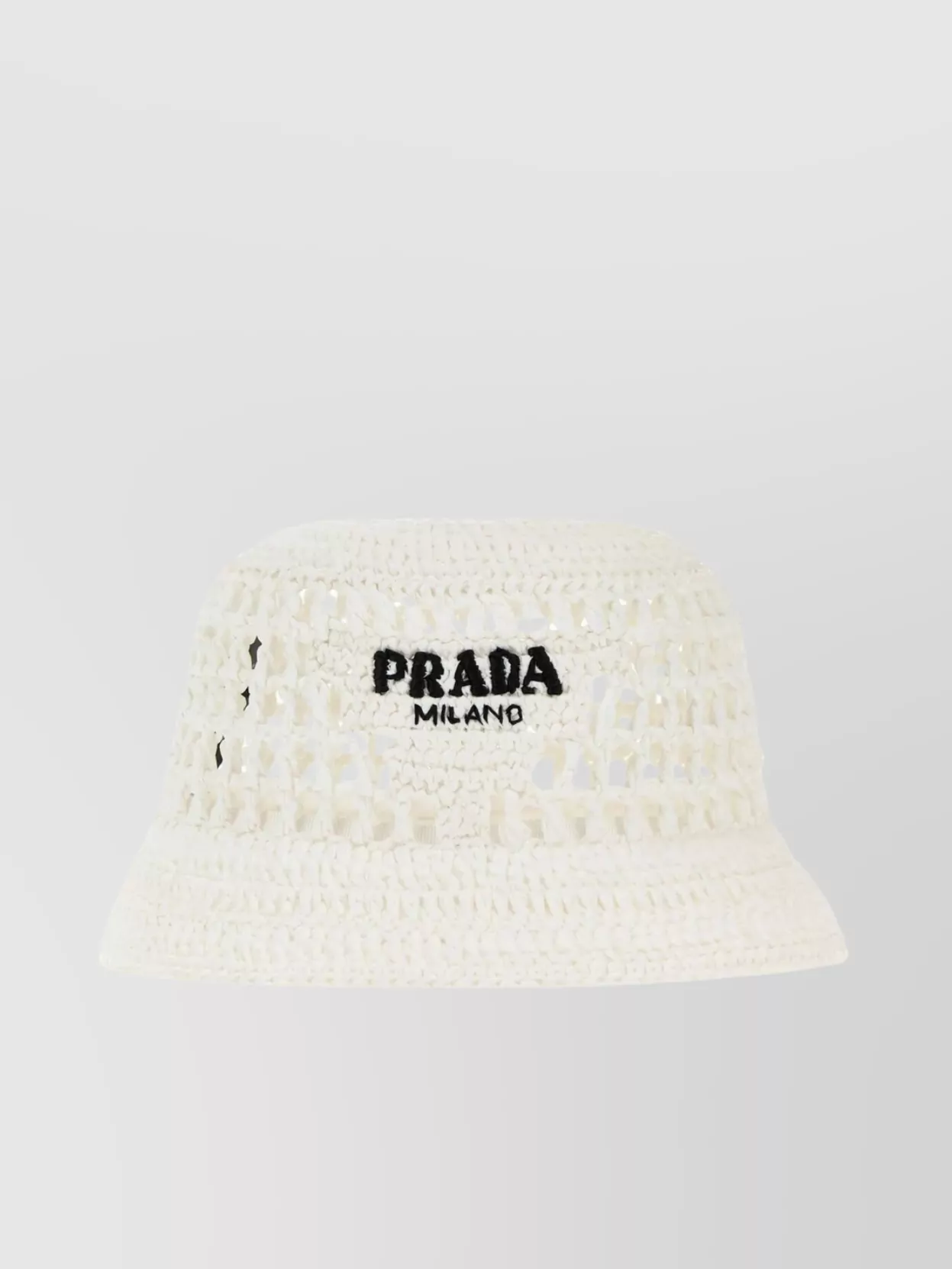 Prada Logo Raffia Bucket Hat In White