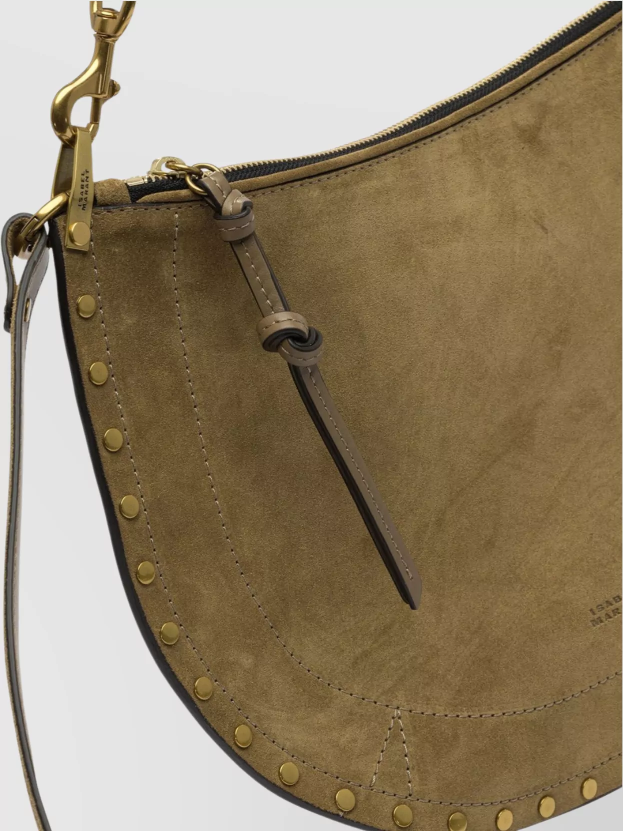 Isabel Marant Studded Suede Shoulder Bag With Adjustable Strap In Green