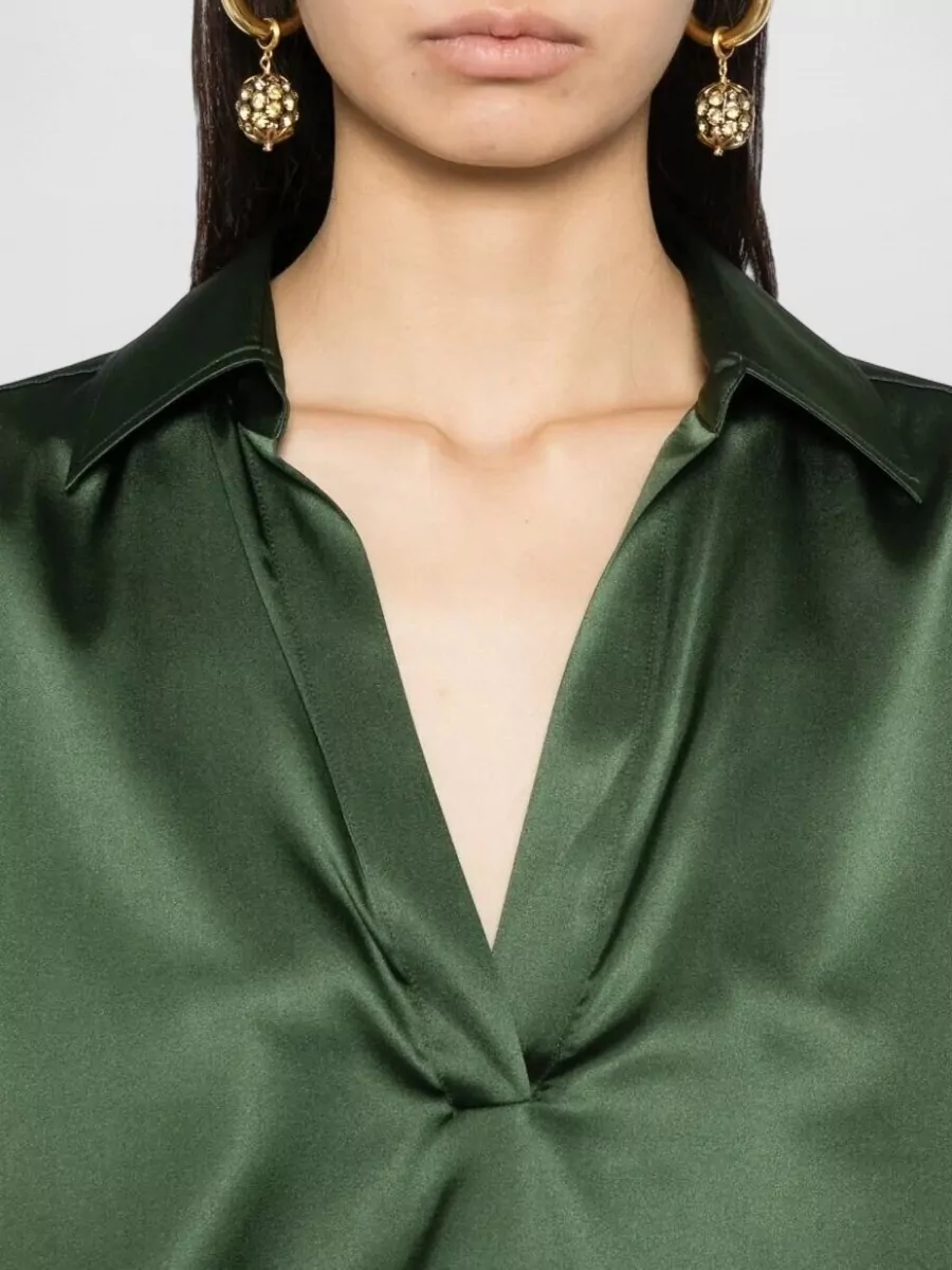 Tom Ford Stretch Silk Satin Polo Tonal Logo